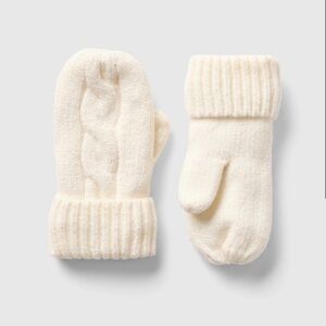 Toddler Cash Soft Cable Knit Mittens Knitted Gloves Frosty Ivory White M/L